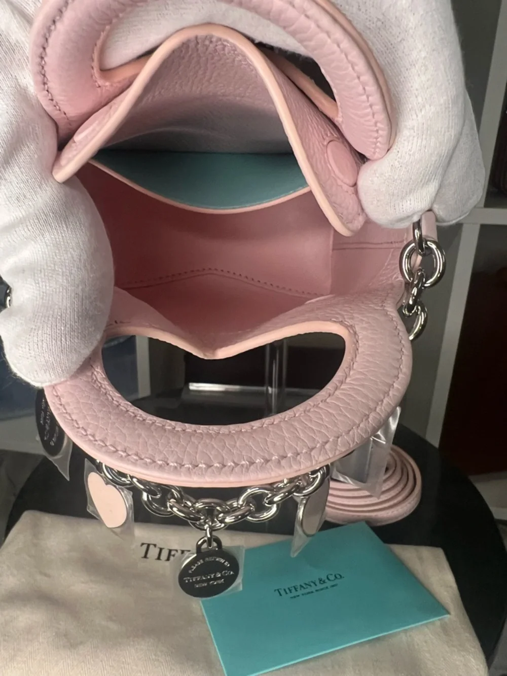 Tiffany & Co. Light Pink Mini Tote with Heart Charm Chain - Picture 10 of 11